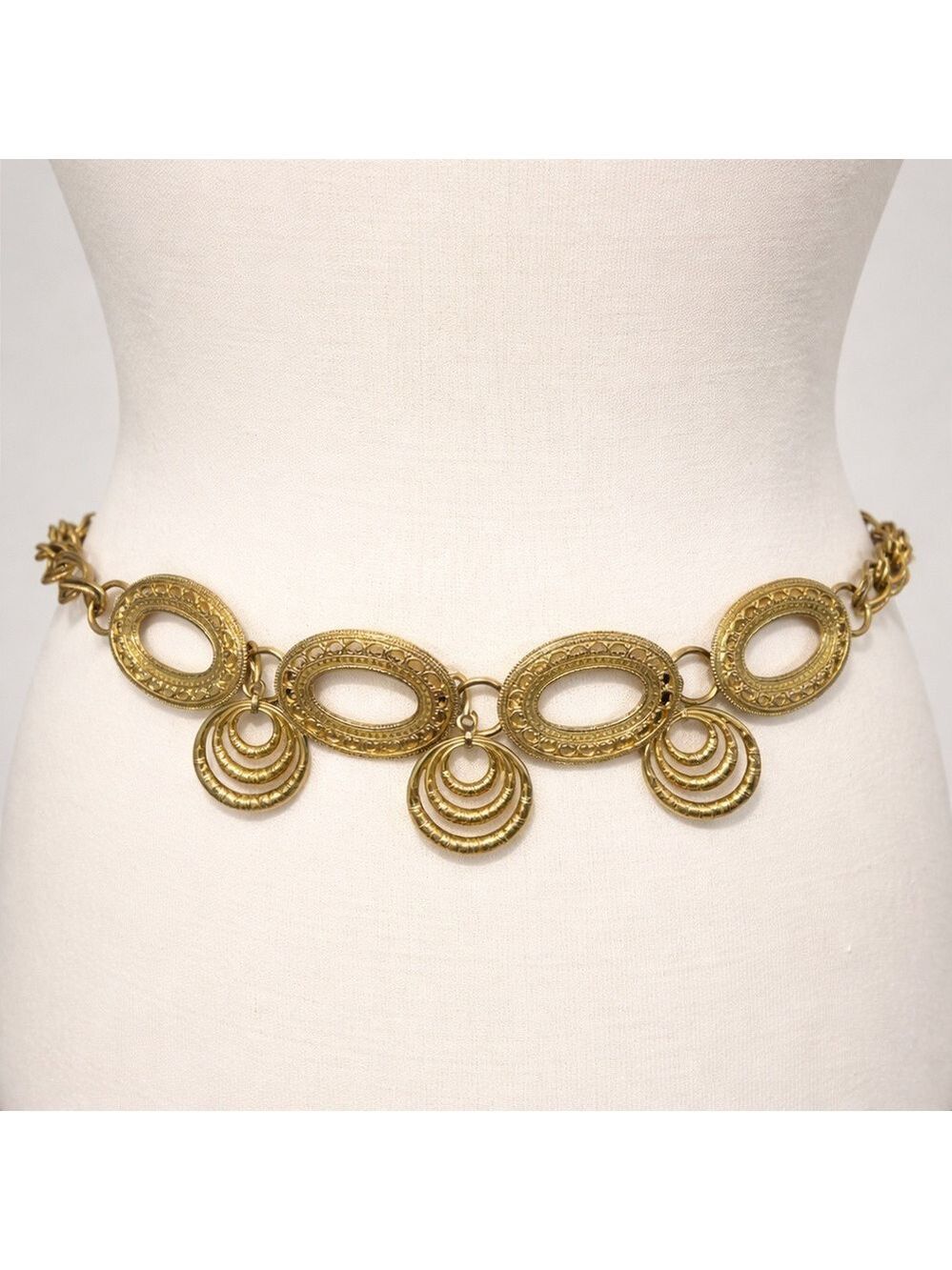 Vintage Y2K Gold Tone Adjustable Chain Belt Necklace & Filigree Medallions VTG